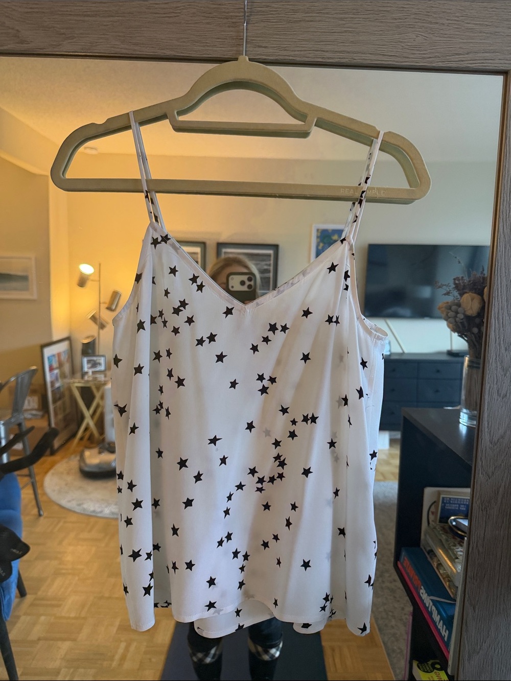 Equipment Silk White Camisole with Black Star Print XS